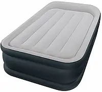 Флокированая надувная односпальная кровать Intex 64132 со встроенным электронасосом 191х99х42 см Серый