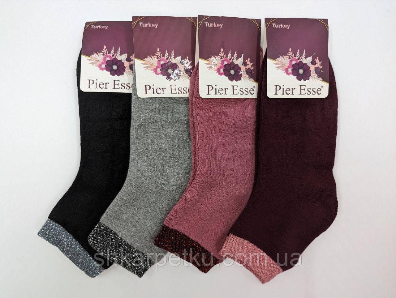 Жіночі шкарпетки махрові Pier Esse  с запахом однотонні з люрексом 36-40 12 пар/уп мікс кольорів