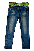 Джинсы для мальчика современные сине-голубого цвета с ремнем 164 размер ВН-30.