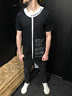 Чоловіча футболка подовжена з асиметричним низом чорна / Мужская футболка удлиненная с ассиметричным низом