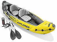 Двухместная надувная лодка-байдарка кайак Challenger K2 Kayak 68307 Intex с веслами и насосом 312 x 91 x 51 см