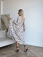 Приталена жіноча довга сукня зі спущеними плечима з квітковим принтом з 42 по 48 розмір, фото 5
