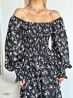 Приталена жіноча довга сукня зі спущеними плечима з квітковим принтом з 42 по 48 розмір, фото 9