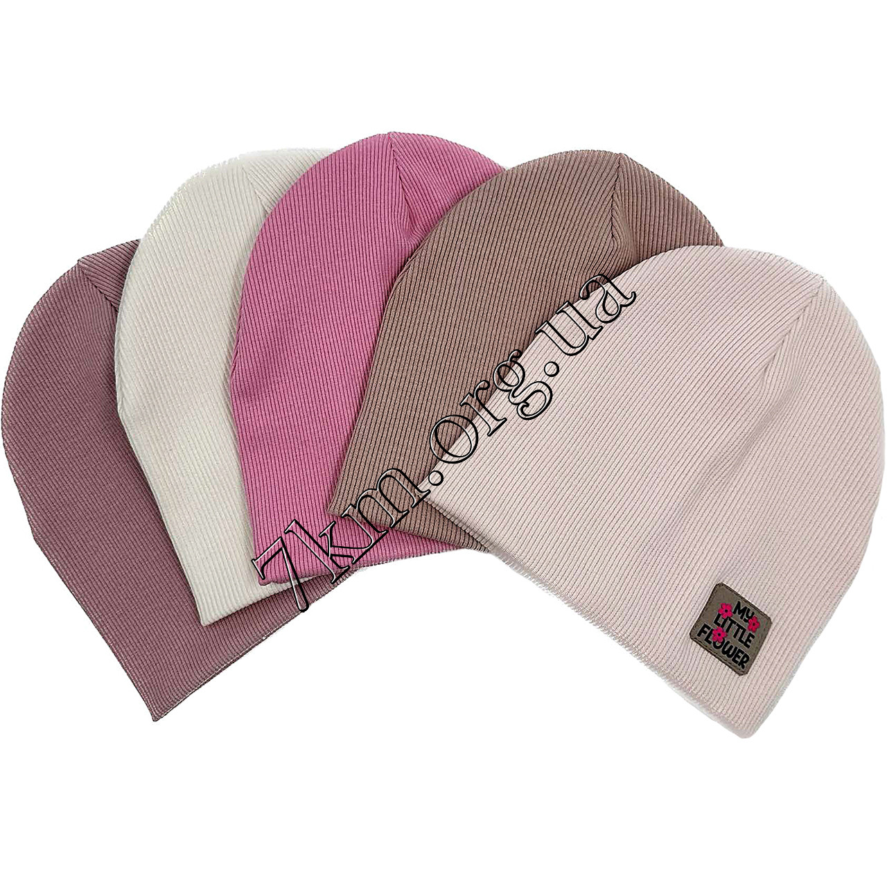 Шапка дитяча подвійний трикотаж у рубчик Оптом для дівчаток 44-48 р.р. "Flower" 9061, фото 1