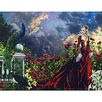 Алмазная живопись Женщина в красном с павлином 40х50 GLE73762 в картонной коробке