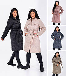 Жіноча куртка-пальто великого розміру демісезонна утеплена стьобана, чорна, бежева, сіра, оливкова