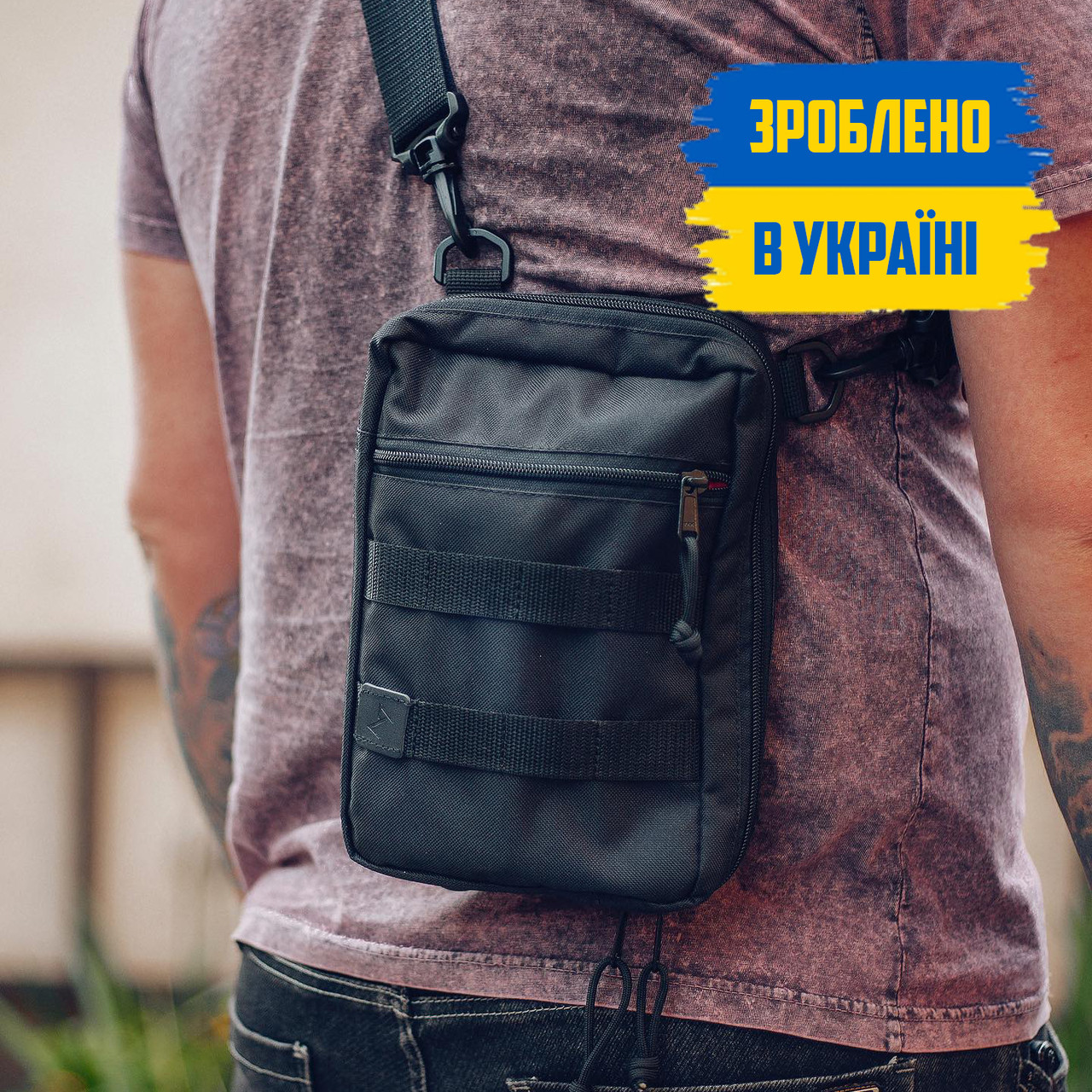 Сумка через плече чоловіча STRYKER з тканини тактична чорна А