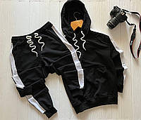 Спортивный костюм мужской с лампасами трикотажный осенний весенний Lampas черный | Кофта + Штаны весна осень