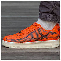 Мужские кроссовки Nike Air Force 1 Low Skeleton QS Orange, оранжевые кожаные кроссовки найк аир форс скелетон