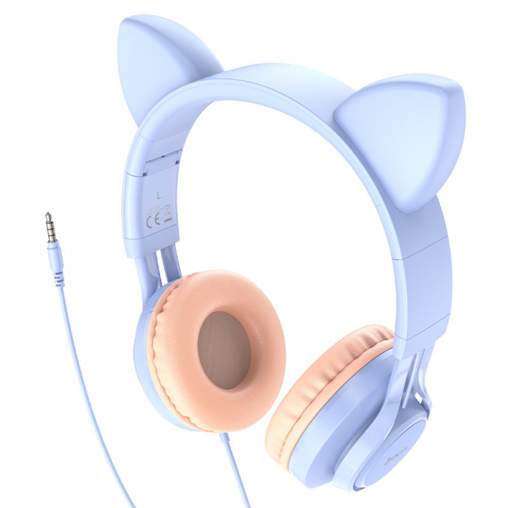 Дротові навушники Hoco W36 Cat ear з мікрофоном блакитні повнорозмірні, фото 1