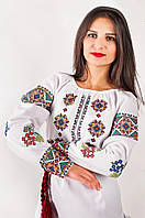 Женская вышиванка Роксолана белый лён, блуза-туника, длинный рукав, 46,48,50,52,54,56р. Подрастковая 140-170см