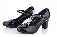 Женские лаковые черные туфли на среднем каблуке с ремешком 36 38