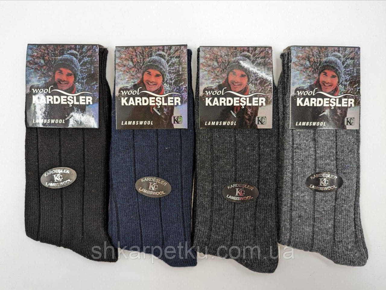 Чоловічі вовняні шкарпетки високі якісні Kardesler в рубчик однотонні розмір 40-46 6 пар/уп мікс кольорів