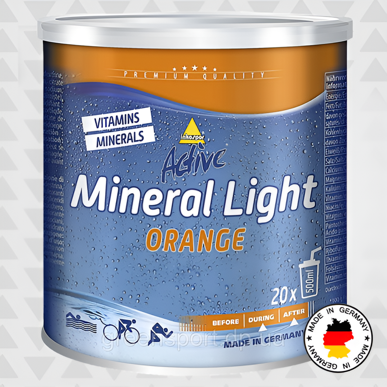 Inkospor Mineral Light 330 г, ізотонік, енергетик, комплекс вуглеводів, вітамінів та електролітів, смак апельсин