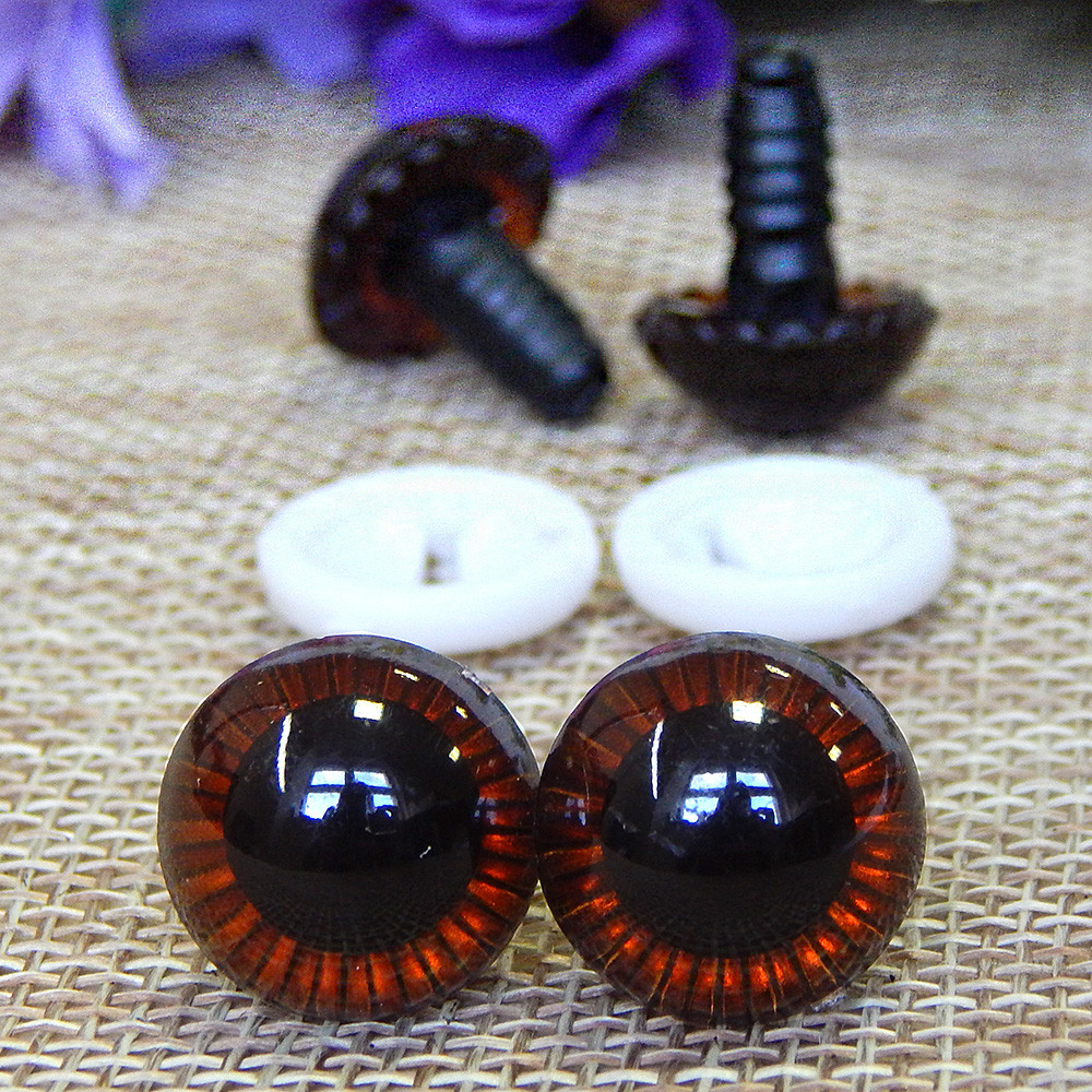 Вічка для іграшок "живі" 15 мм з "лучиками" + кріплення, коричневі (2 шт)