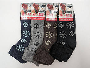 Жіночі середні шкарпетки Marjinal, сніжинки зима махра для діабетиків відворот 36-40,12 пар/уп асорті