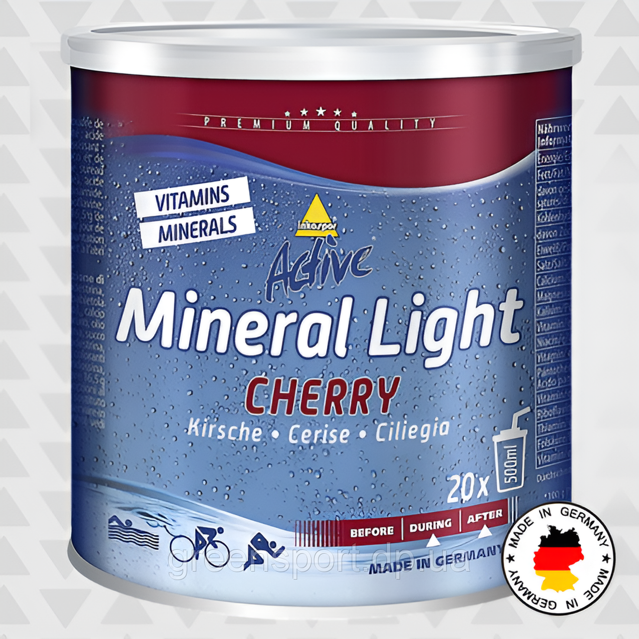 Inkospor Mineral Light 330 г, ізотонік, енергетик, комплекс вуглеводів, вітамінів та електролітів, смак вишня