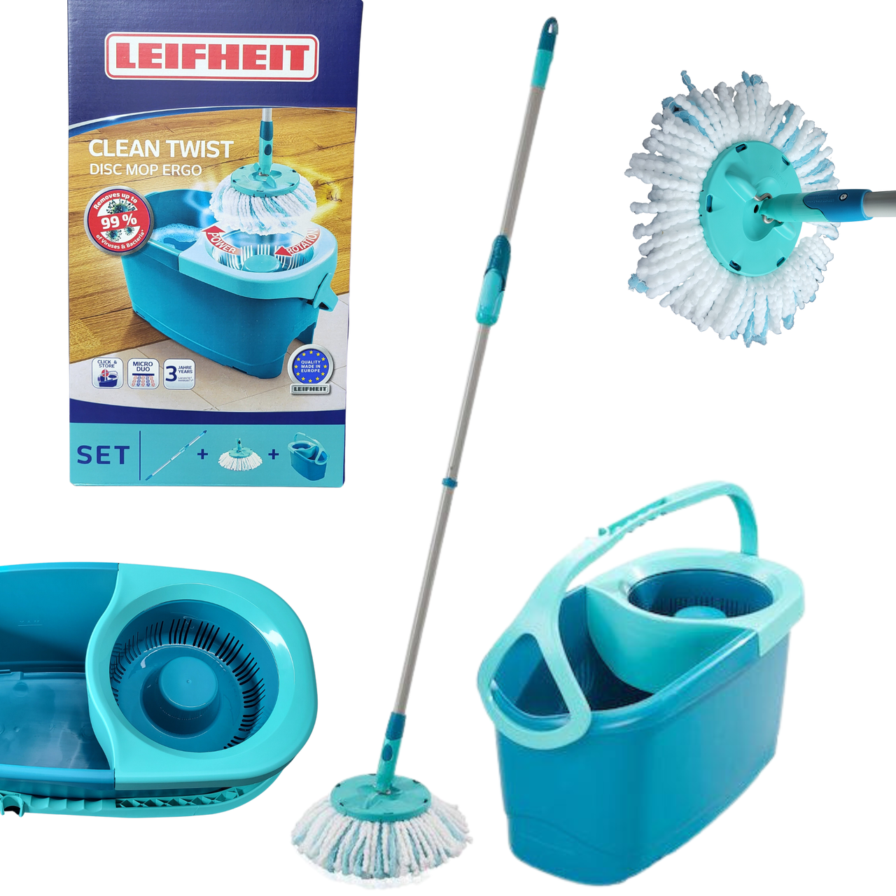 Набір для миття підлоги швабра + відро 6 л Leifheit Clean Twist Disc Mop Ergo