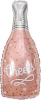 Шар (35''/89 см) Фигура, Бутылка, Шампанское, Конфетти сердец, Розовое Золото, 1 шт. в упак.