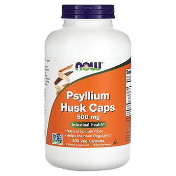 Now Foods, Псиліум, Оболонка насіння подорожника в капсулах, Psyllium Husk Caps 500 мг, 500 рослинних капсул