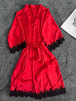 Женский шелковый халат красный