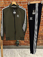 Спортивный костюм Adidas мужской с лампасами осенний весенний + Носки черный-хаки | Олимпийка + Штаны Адидас