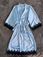 Женский шелковый халат голубой
