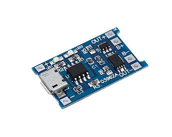 Зарядний модуль TP4056 Micro-USB з функцією захисту акумулятора 18650, Контролер заряду Li-Ion акумуляторів