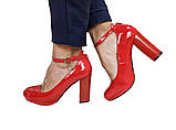 Святкові червоні туфлі на стійкому підборі платформі з ремінцем 37, фото 5