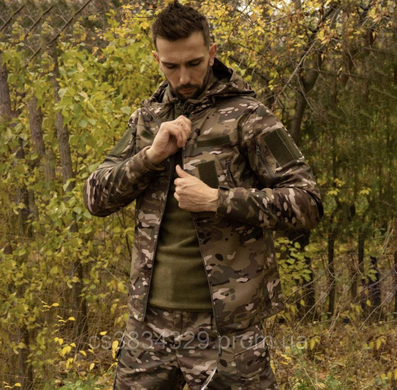 Утеплений тактичний чоловічий костюм SoftShell на флісі осінь\зима\весна