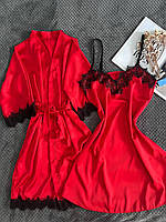 Женский халат и пеньюар двойка красный
