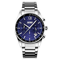 Skmei 9096 tandem серебристые с синим циферблатом мужские часы