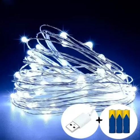 LED гірлянда від USB і батарейок 100 LED 2 в 1 на 5 м колір ХОЛОДНИЙ БІЛИЙ, фото 1