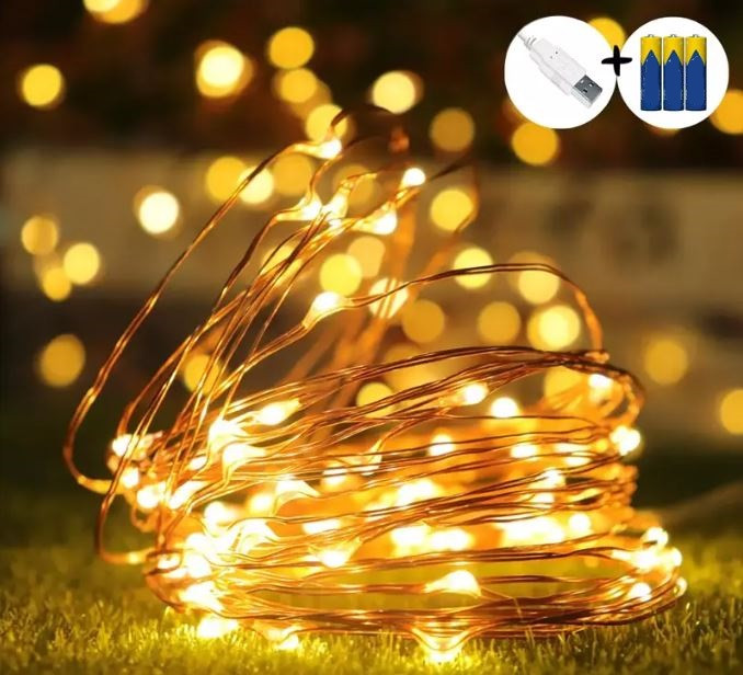 LED-гірлянда від USB і батарейок 100 LED 2 в 1 на 5 м колір ТЕПЛИЙ БІЛИЙ, фото 1