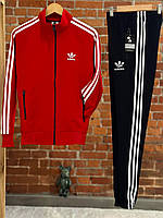 Мужской спортивный костюм с лампасами Adidas осенний весенний черно-красный | Кофта + Штаны осень весна Адидас