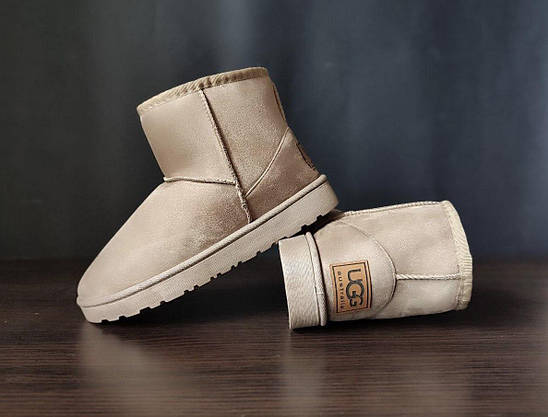 Уги бежеві екозамшеві світлі короткі низькі теплі зимові UGG, фото 5