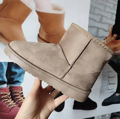 Уггі бежеві екошкіряні UGG низькі теплі зимові, фото 3