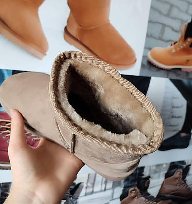 Уггі бежеві екошкіряні UGG низькі теплі зимові, фото 4
