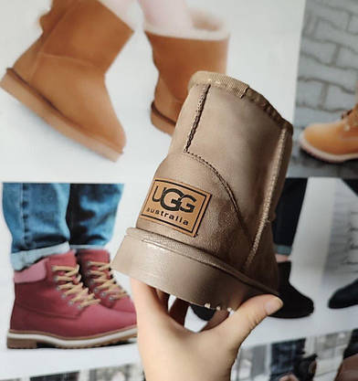 Уггі бежеві екошкіряні UGG низькі теплі зимові, фото 5