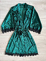 Женский велюровый халат зеленый