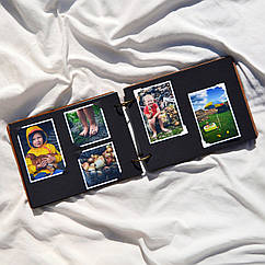Альбом для фотографій дерев'яний/ фотоальбом на подарунок  /  крафтбук "відбиток" темна, BLACK