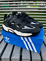 Мужские кроссовки Adidas Niteball Black White Обувь Адидас Найтбол черно-белые молодежные модные для парней