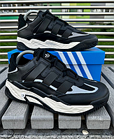Мужские кроссовки Adidas Niteball Black White Обувь Адидас Найтбол черно-белые молодежные модные для парней 46