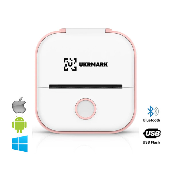 Біло-рожевий бездротовий 2" міні термопринтер з Bluetooth Ukrmark P02PK