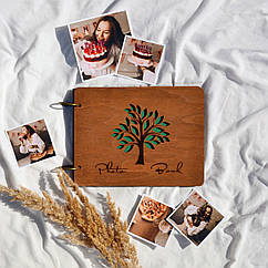 Дерев'яний альбом для фотографій/фотоальбом на подарунок / крафтбук "дерево з листям" темна, BLACK