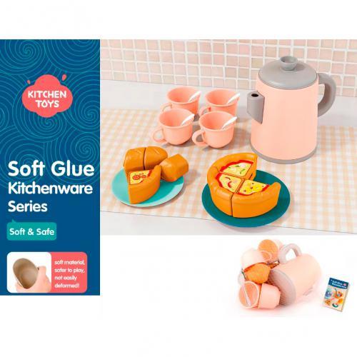 KMHG-9034 Набір посуду чайник, чашки 4 шт., ложка 4 шт., тарілка 2 шт., пиріг, у сітці, 17-15-12с