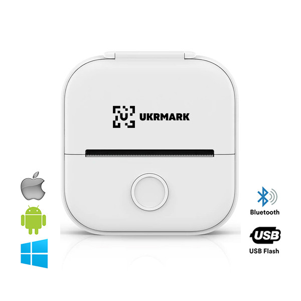 Білимй кишеньковий двохдюймовий міні термопринтер USB Bluetooth Ukrmark P02 900887, фото 1
