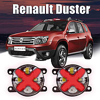 ПТФ Renault Duster фары в бампер с линзами + красный габарит Противотуманки Led. Супер качество 90 Ватт!