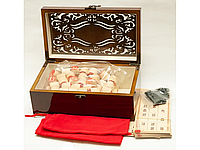 Популярна гра лото з дерев'яними барилами в різьбленій дерев'яній коробці
