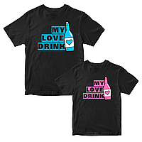 Парные черные футболки для влюбленных с принтом "My love drink" Push IT